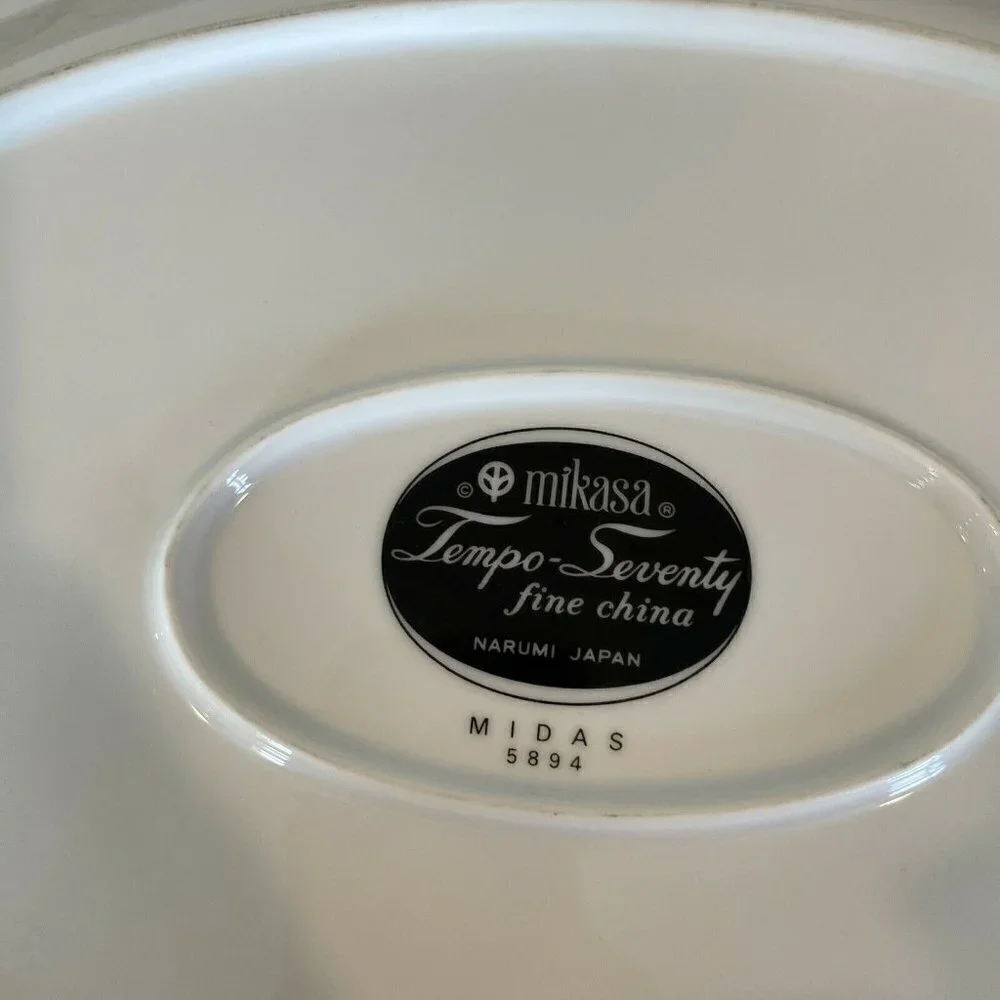 MIKASA Tempo Seventy MIDAS 5894 Oval Platter 11x15” White Gold Trim Plate